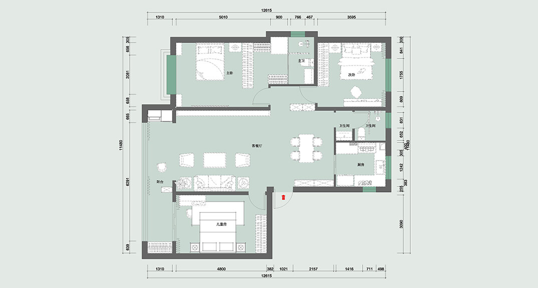 海青公館140㎡三室兩廳戶型平面布局圖.jpg