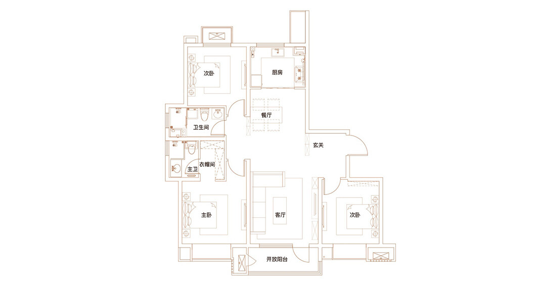 青鐵海譽府143㎡三室二廳戶型平面布局圖