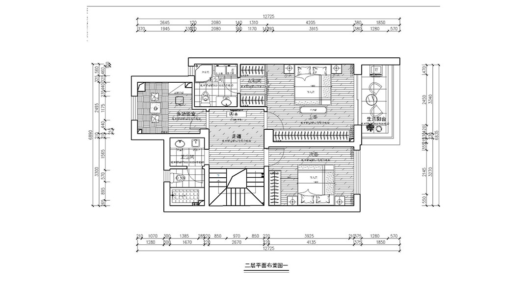 鑫江合院185㎡疊墅二層平面戶型布局圖.jpg