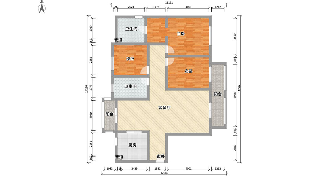 觀海聽(tīng)濤130㎡三室兩廳戶型平面布局圖.jpg