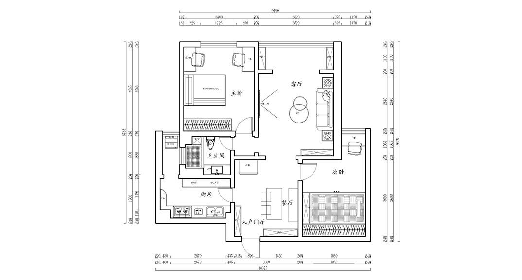 魯信長春花園114㎡二室二廳戶型平面布局圖.jpg